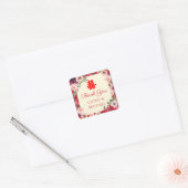 Chinesische Hochzeit roter Garten Blumen Doppelglü Quadratischer Aufkleber (Umschlag)