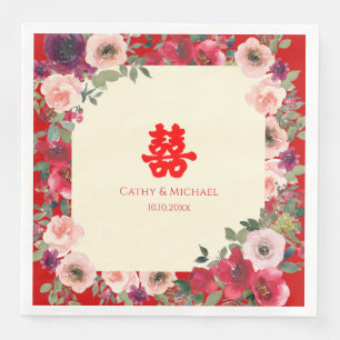 Chinesische Hochzeit roter Garten Blumen Doppelglü Serviette