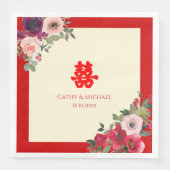 Chinesische Hochzeit roter Garten Blumen Doppelglü Serviette (Vorderseite)