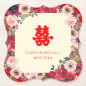 Chinesische Hochzeit roter Garten Blumen Doppelglü Untersetzer (Vorderseite)