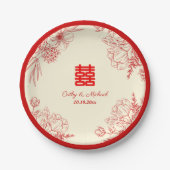 Chinesische Hochzeit rotes Beige Blumengestein Ori Pappteller (Vorderseite)