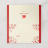 Chinesische Hochzeit rotes Beige Blumengestein Ori Platzkarte (Außenseite Aufgefaltet)
