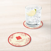 Chinesische Hochzeit rotes Beige Blumengestein Ori Runder Pappuntersetzer (Vor Ort)