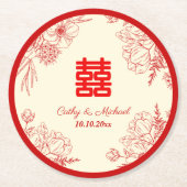 Chinesische Hochzeit rotes Beige Blumengestein Ori Runder Pappuntersetzer (Vorderseite)
