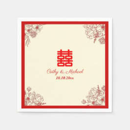 Chinesische Hochzeit rotes Beige Blumengestein Ori Serviette