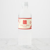 Chinesische Hochzeit rotes Beige Blumengestein Ori Wasserflaschenetikett (Vorderseite)