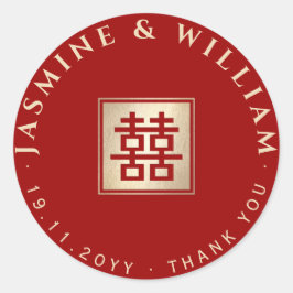 Chinesische Hochzeit vom Gold/Roten Platz Runder Aufkleber