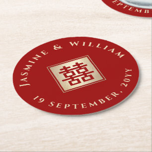 Chinesische Hochzeit vom Gold/Roten Platz Runder Pappuntersetzer