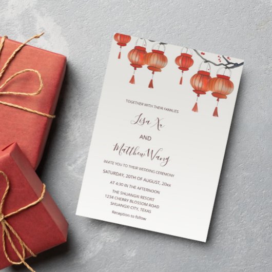 Chinesische Hochzeit von Aquarellfarben Einladung