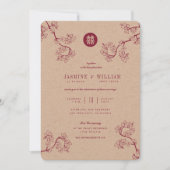Chinesische Hochzeit von Crimson Peach/Plum Blosso Einladung (Vorderseite)
