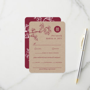 Chinesische Hochzeit von Crimson Peach/Plum Blosso RSVP Karte