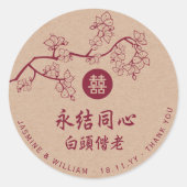 Chinesische Hochzeit von Crimson Peach/Plum Blosso Runder Aufkleber (Vorderseite)