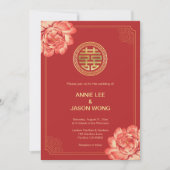 Chinesische Hochzeit von Gold Peony Double Happine Einladung (Vorderseite)