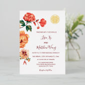 Chinesische Hochzeit von Peony Blume Folieneinladung (Stehend vorne)