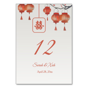 Chinesische Hochzeit von Watercolor Red Lanterns Tischnummer