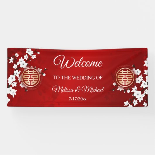 Chinesische Hochzeit von White Cherry Blossom Banner (Horizontal)