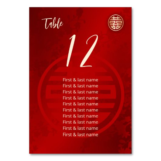 Chinesische Hochzeitgästen Tischnummer (Vorderseite)