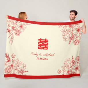 Chinesische Hochzeits-Rot-Beige-Blumen-Orientalisc Fleecedecke