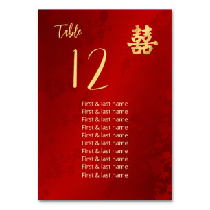 Chinesische Hochzeitsgastnamen  Tischnummer