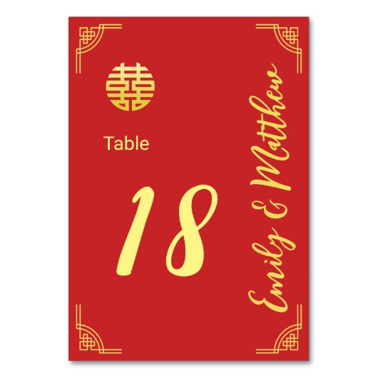 Chinesische Hochzeitsholzrahmen doppelte xi Detail Tischnummer (Rückseite)