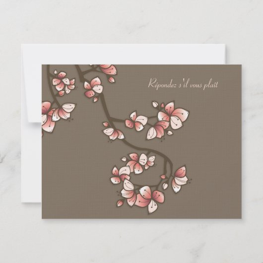 Chinesische Hochzeitskarte mit rosa Pfirsichblüten RSVP Karte (Rückseite)