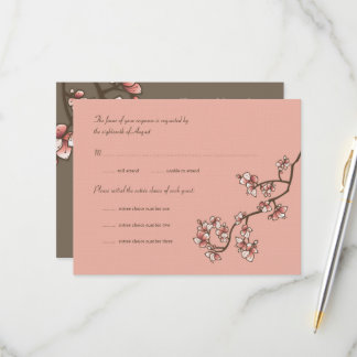 Chinesische Hochzeitskarte mit rosa Pfirsichblüten RSVP Karte