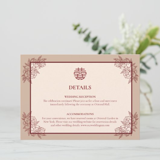 Chinesische Hochzeitskarte Save The Date (Stehend Vorderseite)