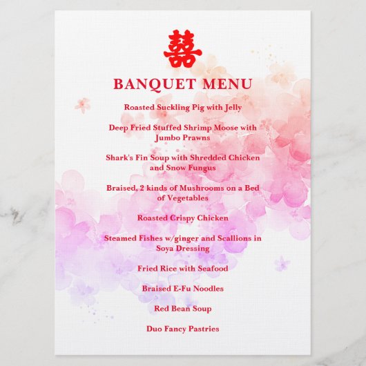 Chinesische Hochzeitskirschblüte Menükarte (Vorderseite)