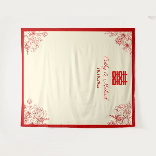 Chinesische Hochzeitskulisse in Beige-Foto Wandteppich (Vorderseite (Horizontal))