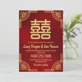Chinesische Hochzeitsreise mit modernem Gold Einladung (Stehend Vorderseite)
