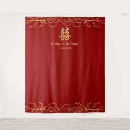 Chinesische Hochzeitszeremonie in Rotem Gold Wandteppich