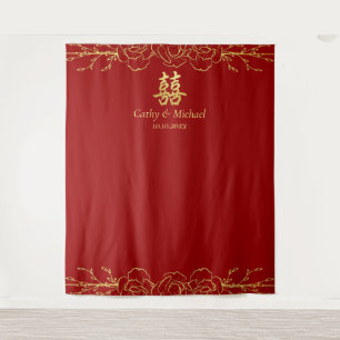 Chinesische Hochzeitszeremonie in Rotem Gold Wandteppich