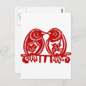 Chinesische Holzschnitzvögel Postkarte (Vorne/Hinten)