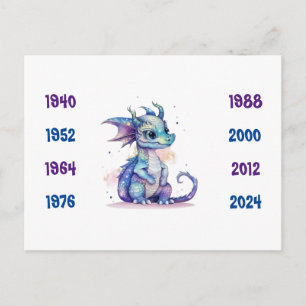 Chinesische Jahre des Drachen blau 1940 bis 2024 Postkarte