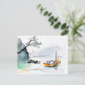 Chinesische Junk-Segelschiffe in ruhigen Gewässern Postkarte (Stehend Vorderseite)