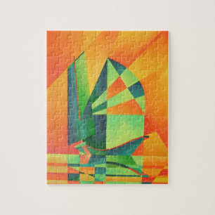 Chinesische Junk segelt bei Sonnenaufgang Orange u Puzzle