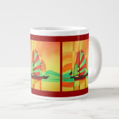Chinesische Junks segeln in kubistischer Geo Art a Jumbo-Tasse (Vorderseite Rechts)