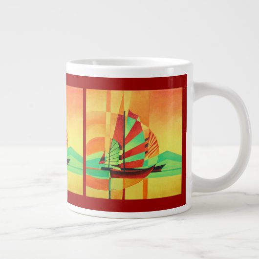 Chinesische Junks segeln in kubistischer Geo Art a Jumbo-Tasse (Rechts)