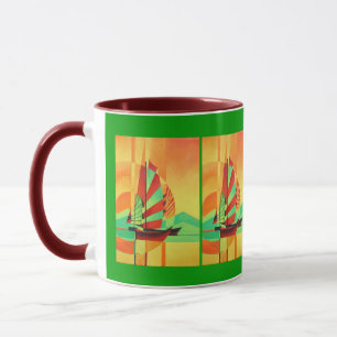 Chinesische Junks segeln in kubistischer Geo Art a Tasse