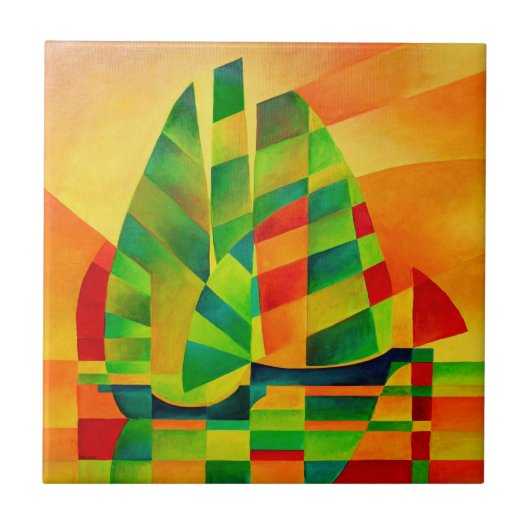 Chinesische Junks, Sonnenuntergänge, Segel und Sch Fliese (Vorderseite)