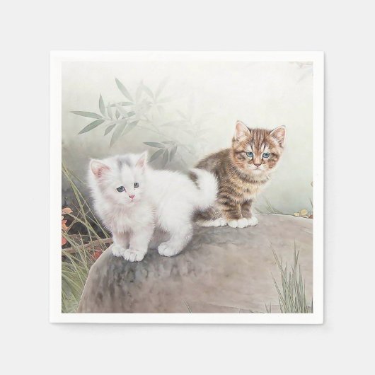 Chinesische Katze Art Two Kittens Serviette (Vorderseite)