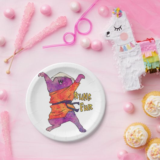 Chinesische Katze - Hintergrundfarbe Pappteller (Party)
