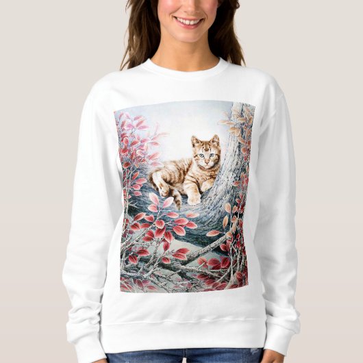 Chinesische Katzen-Kunst im Baum Sweatshirt (Vorderseite)