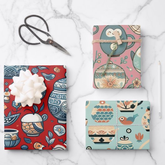 Chinesische Keramik Geschenkpapier Set (Vorderseite)