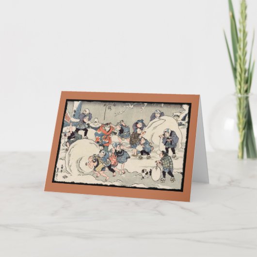 Chinesische Kinder im Schnee Feiertagskarte (Vorderseite)