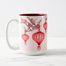 Chinesische Kirschblütenblüten im neuen Mittagsjah Zweifarbige Tasse