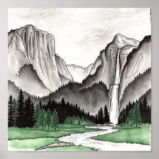 Chinesische Landschaft Zeichnend Poster (Vorne)