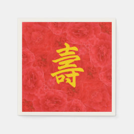 Chinesische Langlebigkeit Reiche Rote Rose blüht Serviette