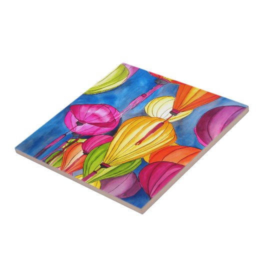 Chinesische Lanterns Aquarellkunst Fliese (Seite)