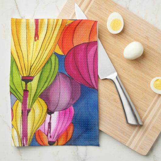 Chinesische Lanterns Aquarellkunst Geschirrtuch (Viertel Falte)